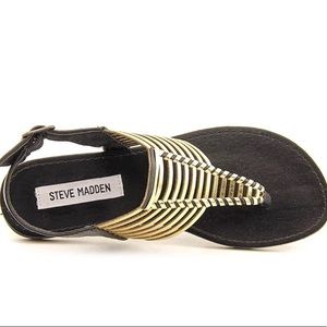 Steve Madden Starly Flat Sandal Shoes Faux Leather Sparkly Metallic Buckle 10